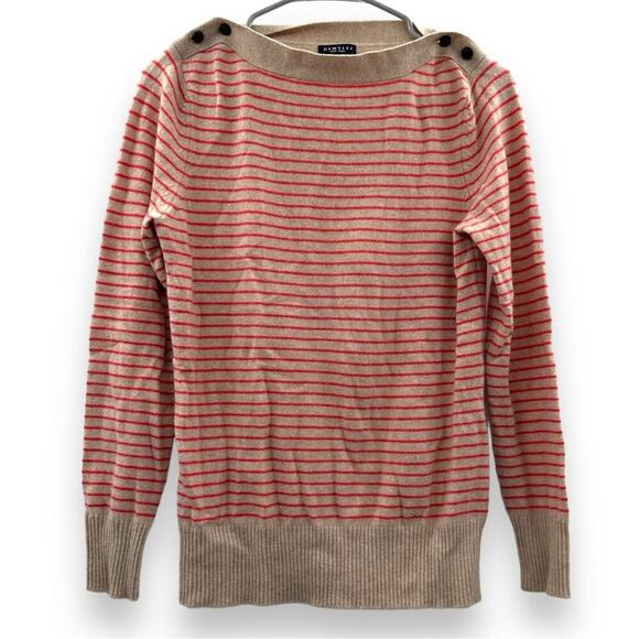 Demylee 100% Cashmere Beige &‎ Pink Striped 3/4 Sleeve Pullover Sweater Size L - Picture 1 of 9